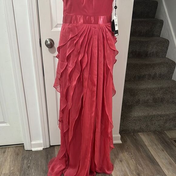 ADRIANNA PAPELL Elegant One-Shoulder Coral Evening Gown Size 12 NWT - Picture 4 of 10